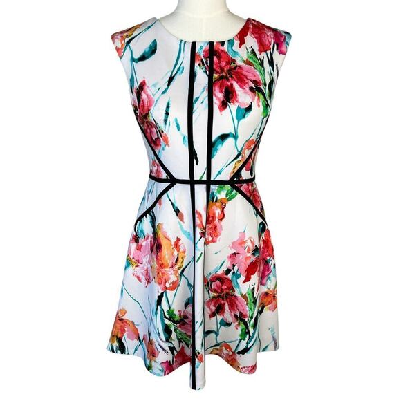 Studio One Floral Dress Sleeveless White Knee Length A Line Spring Petite Size 6 - Picture 1 of 10